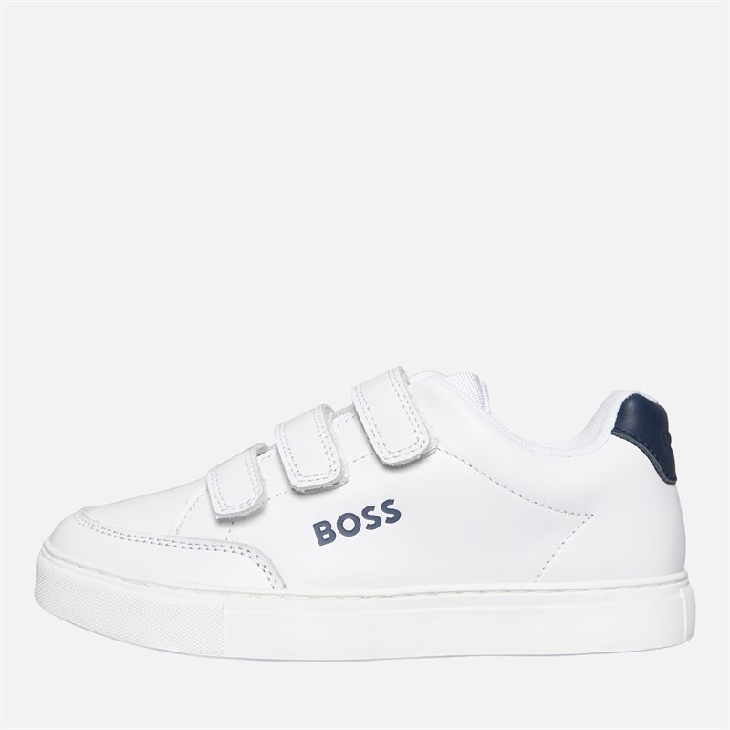 BOSS Boys Logo Three Strap Court Trainers White - Size 32