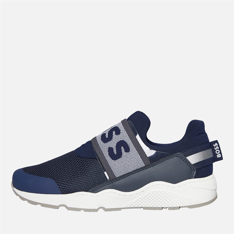 BOSS Junior Boys Logo Elastic Strap Trainers Navy - Size 38