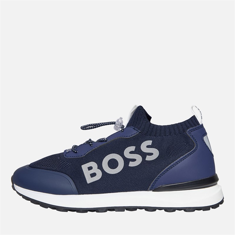 BOSS Junior Boys Logo Sock Trainers Navy - Size 37