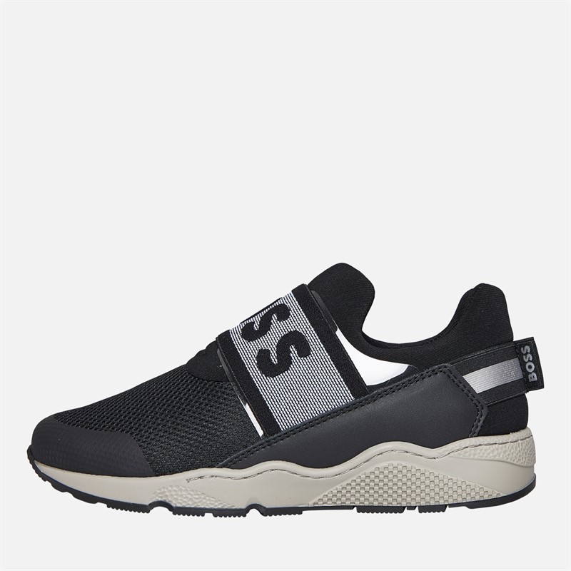 BOSS Junior Logo Elastic Strap Trainers Black - Size 39