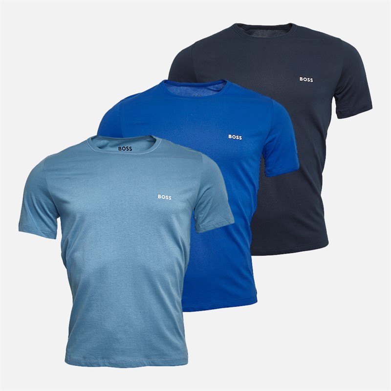 BOSS Mens Three Pack T-Shirts Navy/Blue/Light Blue