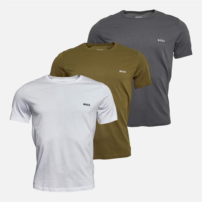 BOSS Mens Three Pack T-Shirts White/Grey/Khaki - Size M