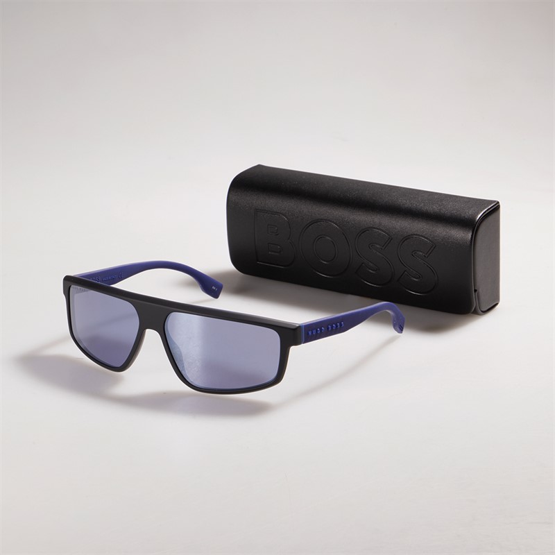 BOSS Heren Zonnebril Mat Zwart Blauw