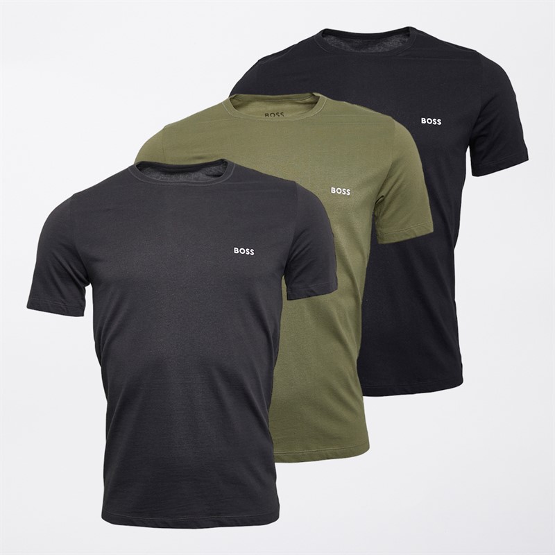 BOSS Heren Drie Pack T-shirts Grijs/Khaki/Zwart - Maat XS