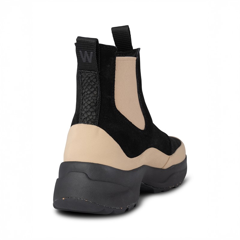 Woden Damen Solveig Wildleder wasserdichte Stiefel 864 Black/Coffee Cream