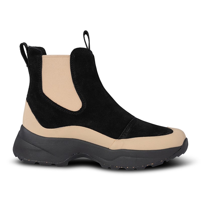 Woden Damen Solveig Wildleder wasserdichte Stiefel 864 Black/Coffee Cream