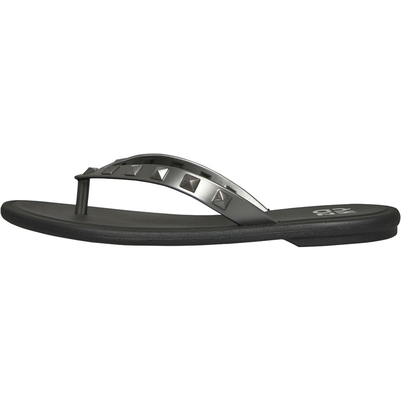 zaxy Womens Pop Stud Flip Flops Black