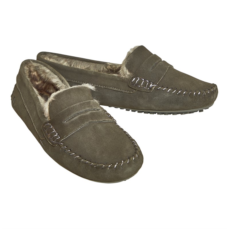 Chatham Marine Womens Dovedale Moccasin Slippers Light Grey