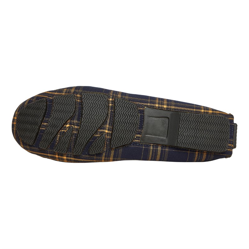 Chatham Marine Mens Coniston Check Moccasin Slippers Navy