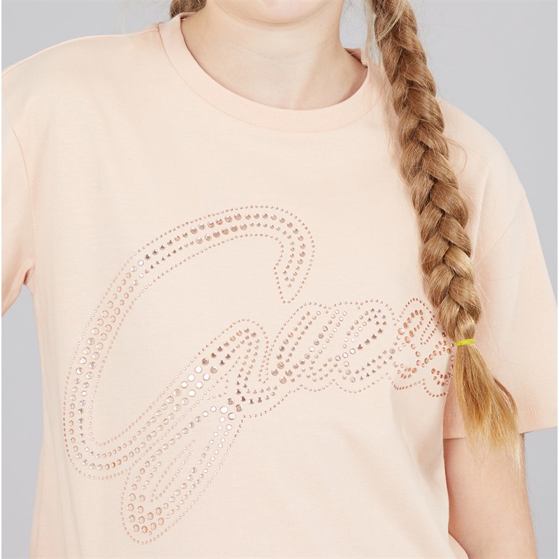 Guess Girls Cotton Jersey Cropped T-Shirt Blissful Pink
