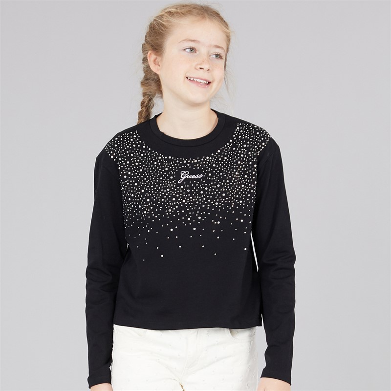 Guess Girls Stretch Jersey Long Sleeve T-Shirt Jet Black A996