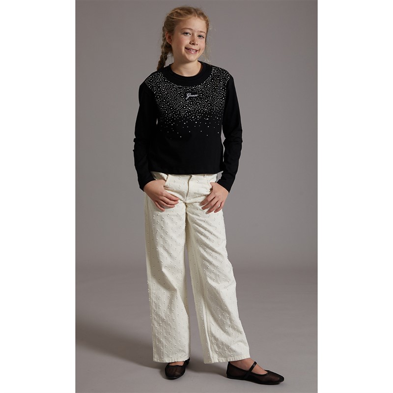 Guess Girls Stretch Jersey Long Sleeve T-Shirt Jet Black A996