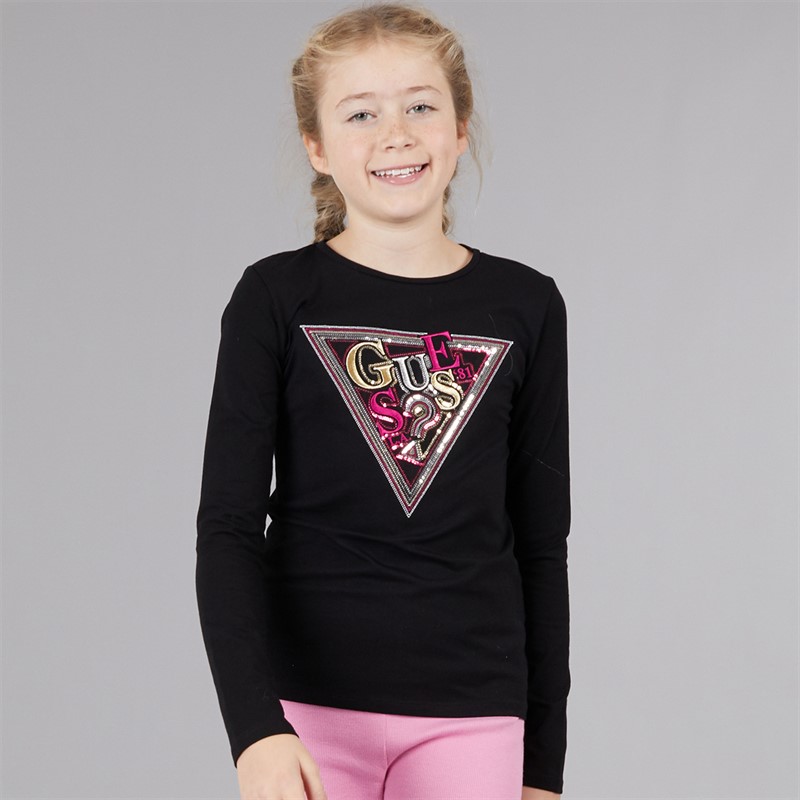 Guess Girls Stretch Jersey Long Sleeve T-Shirt Jet Black A996