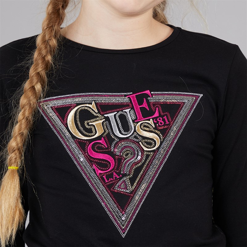 Guess Girls Stretch Jersey Long Sleeve T-Shirt Jet Black A996