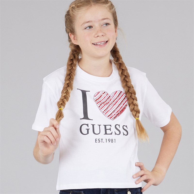 Guess Girls Stream Jersey T-Shirt Pure White