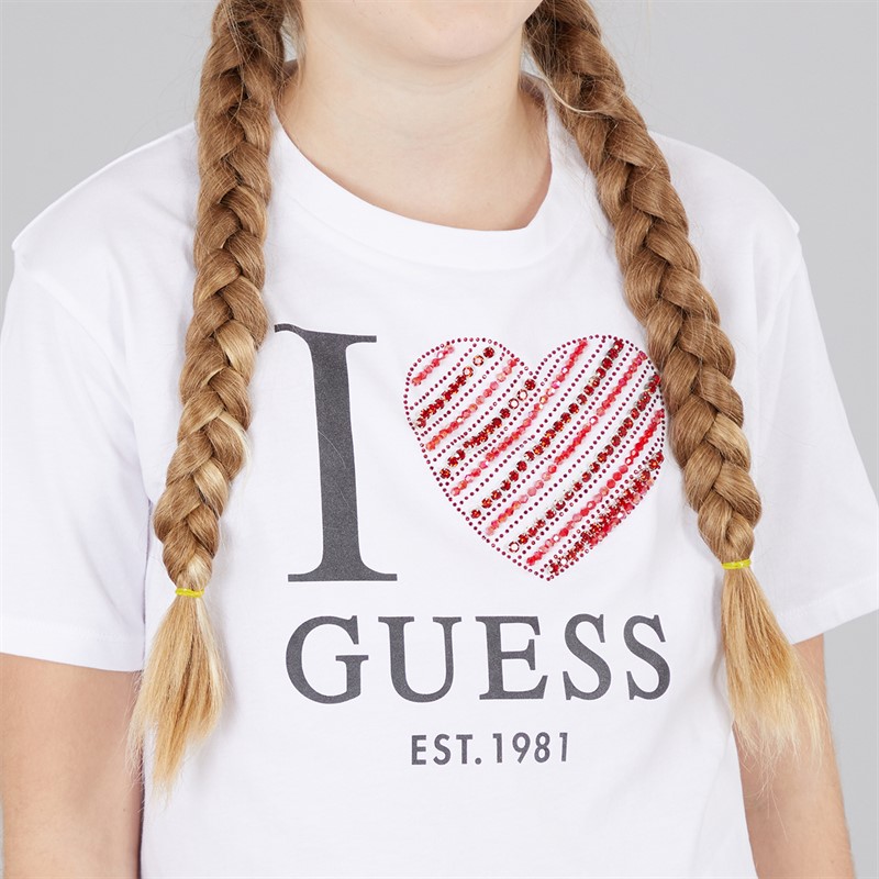 Guess Girls Stream Jersey T-Shirt Pure White