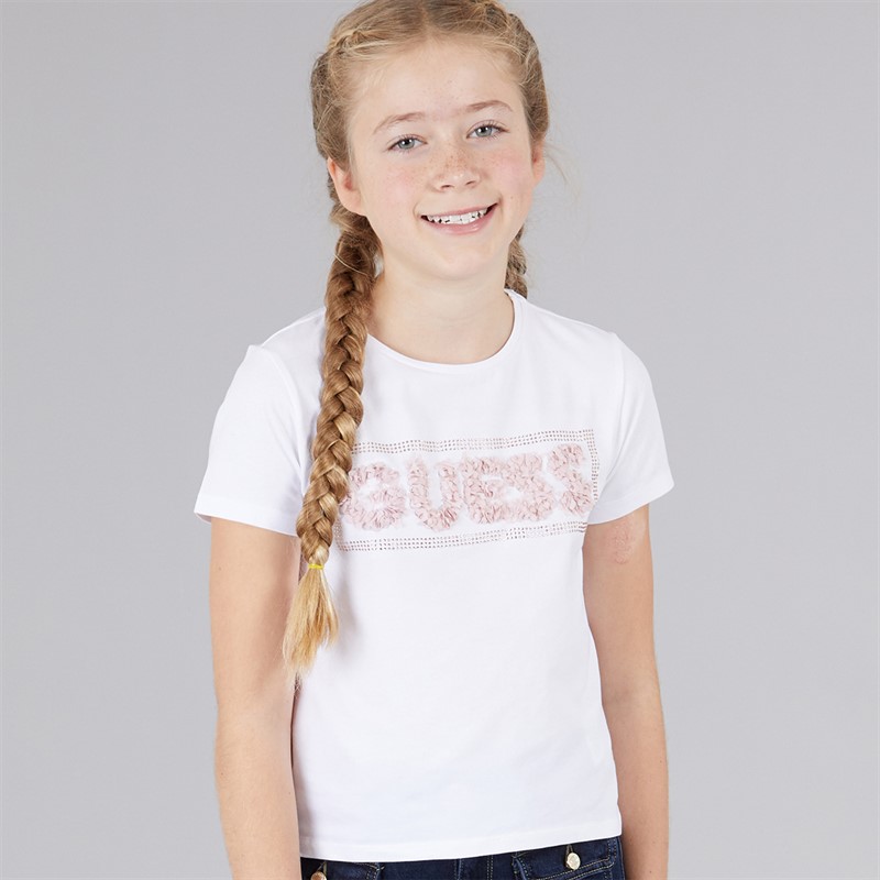 Guess Girls Stretch Jersey T-Shirt Pure White