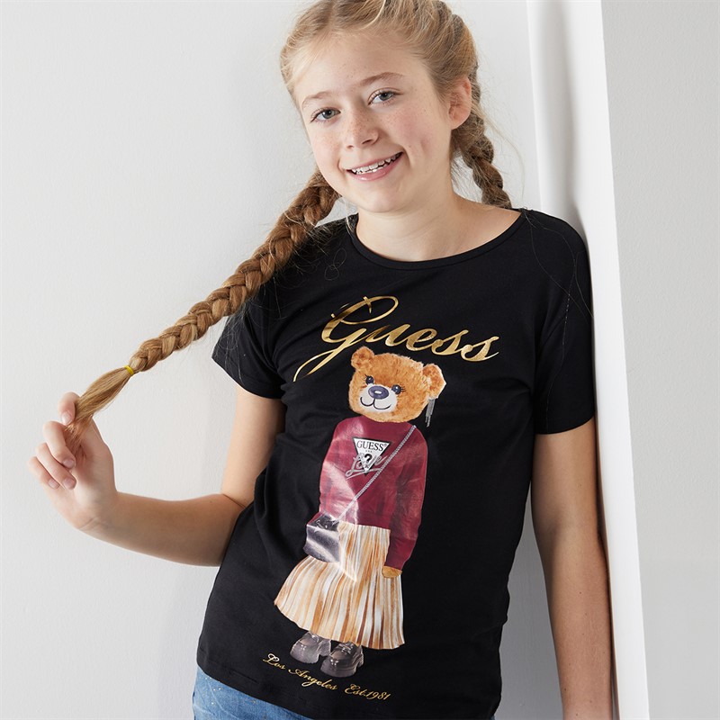 Guess Girls Stretch Jersey T-Shirt Jet Black A996
