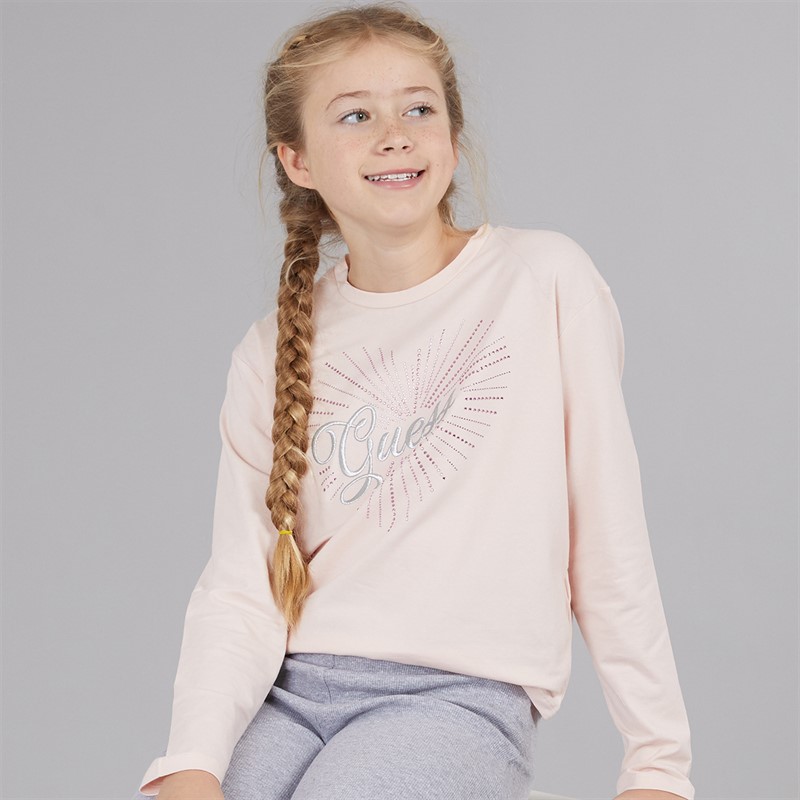 Guess Girls Stretch Jersey Long Sleeve T-Shirt Pink Sugar