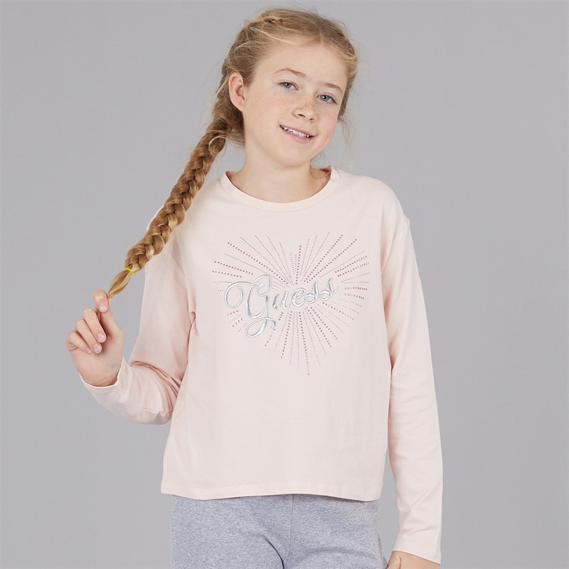Guess Girls Stretch Jersey Long Sleeve T-Shirt Pink Sugar