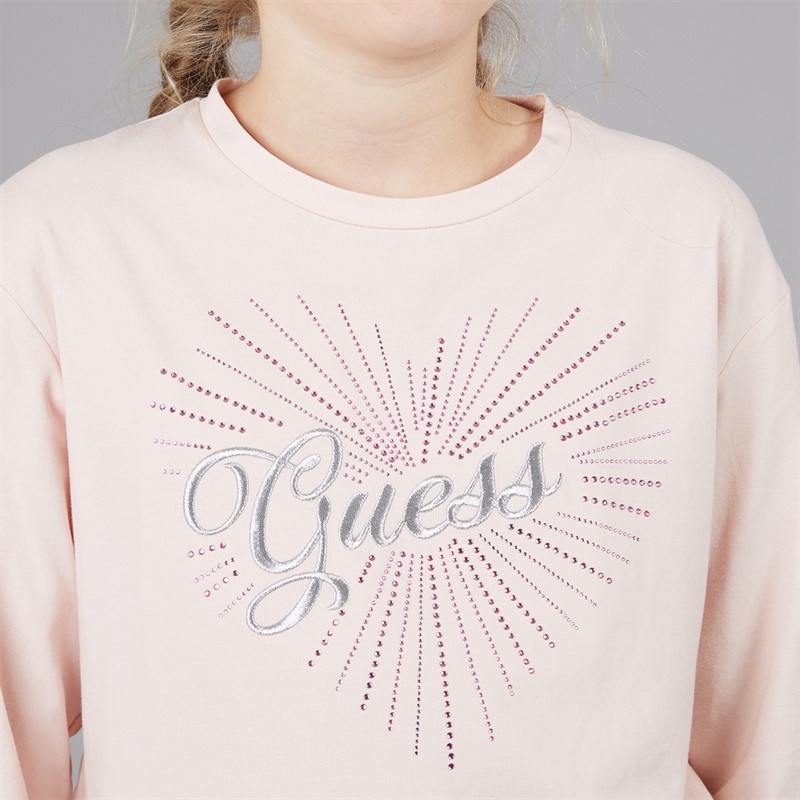 Guess Girls Stretch Jersey Long Sleeve T-Shirt Pink Sugar