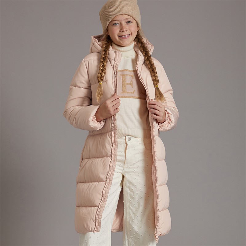 Guess Girls Hooded Padded Long Puffer Coat Pink