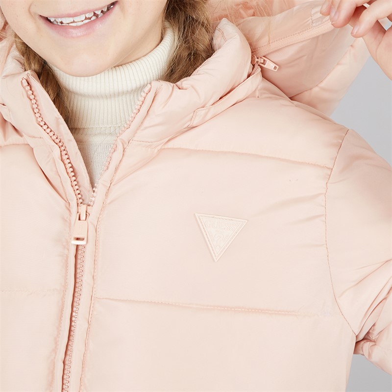 Guess Girls Hooded Padded Long Puffer Coat Pink