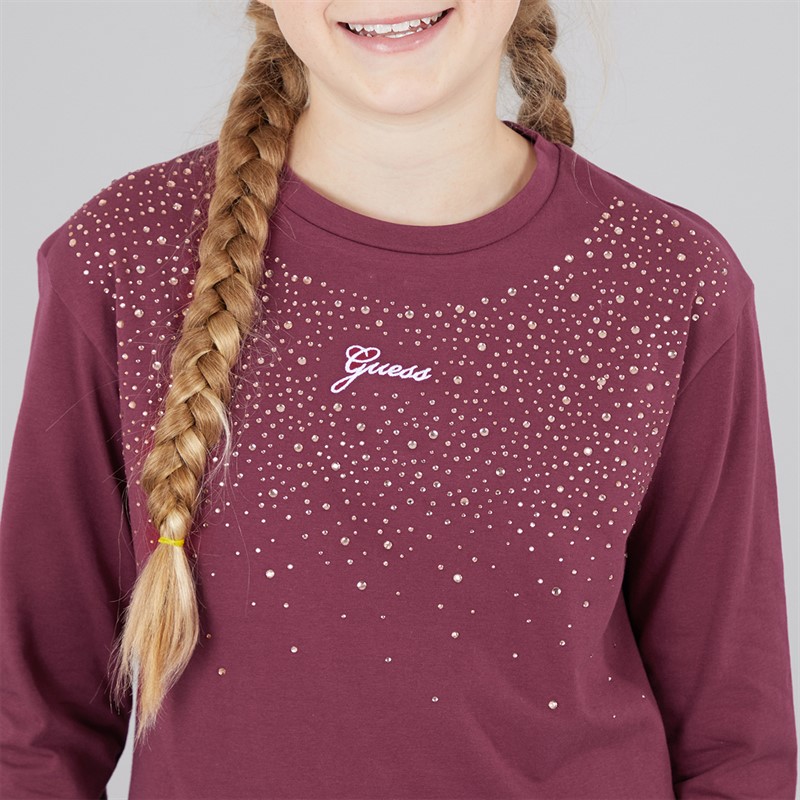 Guess Girls Stretch Jersey Long Sleeve T-Shirt Ballroom Red