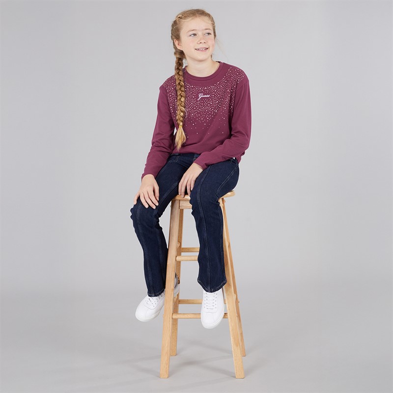 Guess Girls Stretch Jersey Long Sleeve T-Shirt Ballroom Red