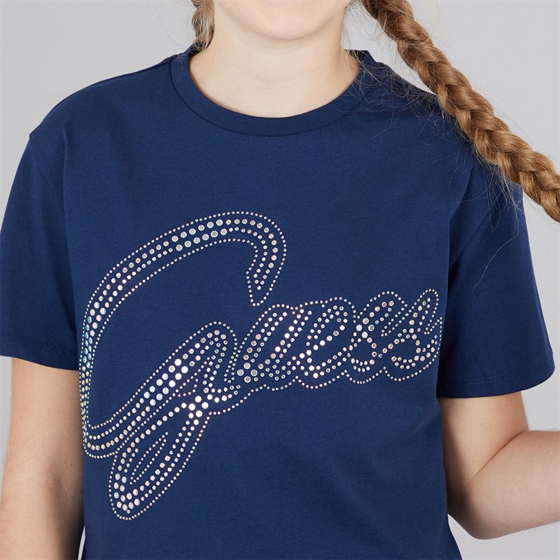 Guess Girls Cotton Jersey Cropped T-Shirt Secret Blue