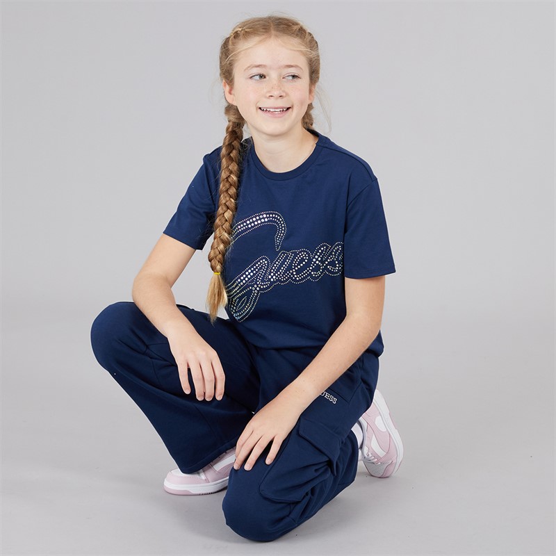 Guess Girls Cotton Jersey Cropped T-Shirt Secret Blue
