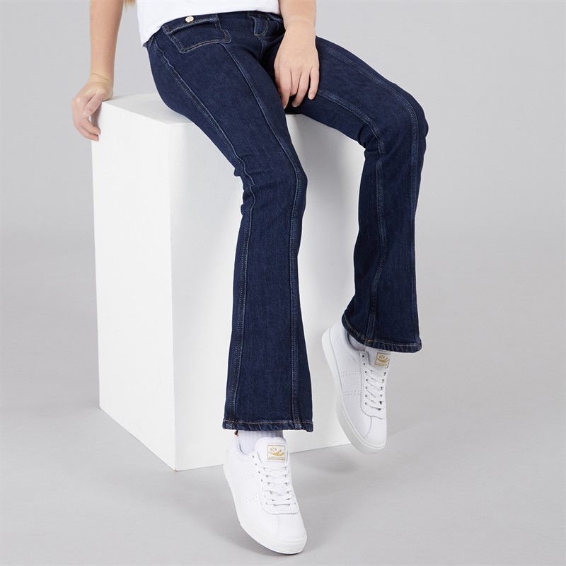 Guess Girls Flare Comfort Denim Jeans Rinse Metallic Wash