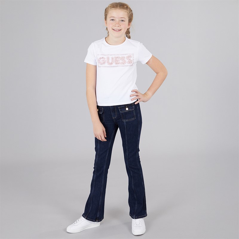 Guess Girls Flare Comfort Denim Jeans Rinse Metallic Wash