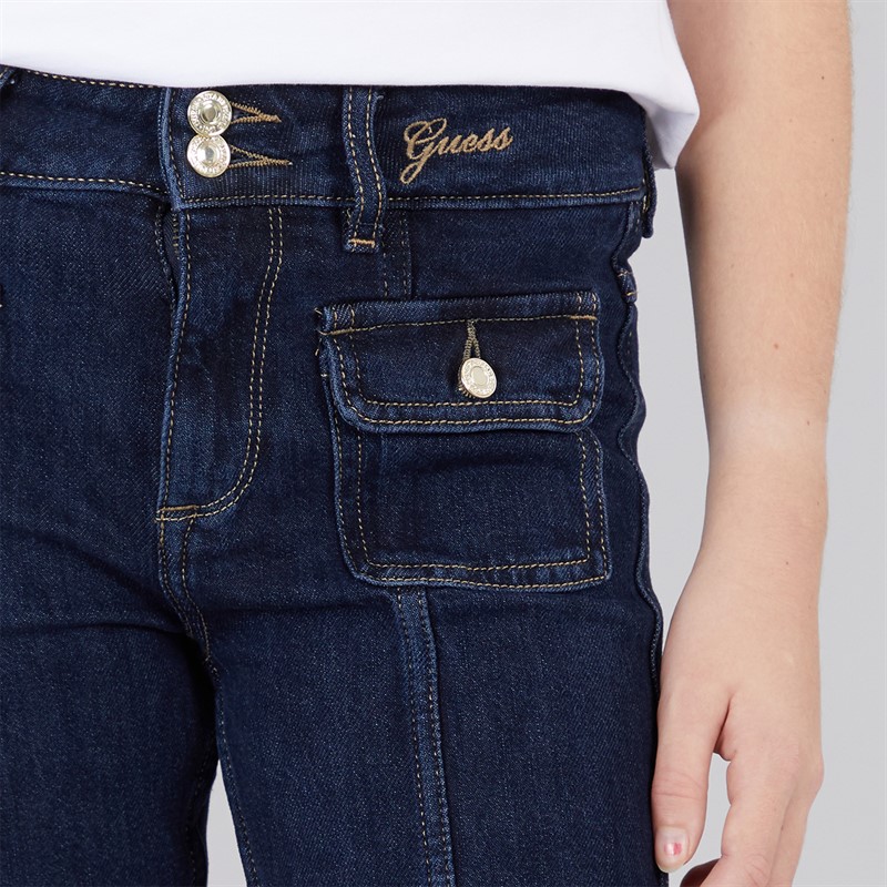 Guess Girls Flare Comfort Denim Jeans Rinse Metallic Wash