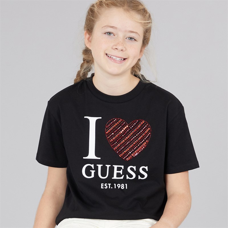 Guess Girls Stream Jersey T-Shirt Jet Black A996