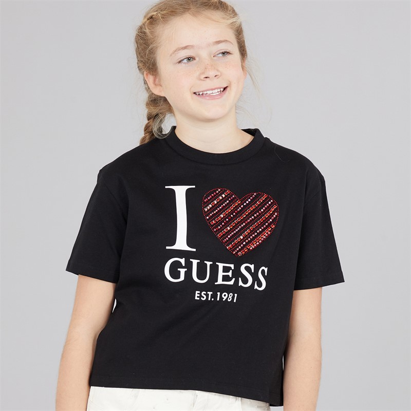 Guess Girls Stream Jersey T-Shirt Jet Black A996