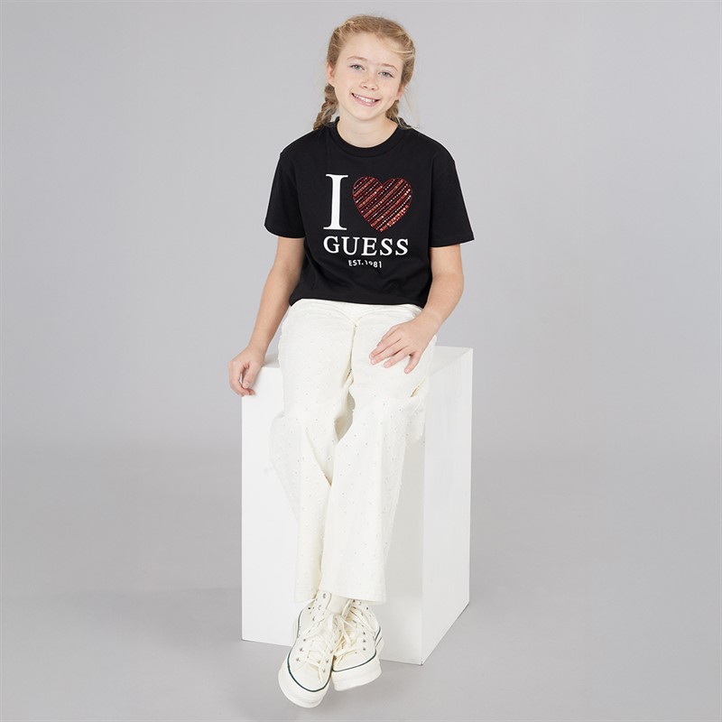 Guess Girls Stream Jersey T-Shirt Jet Black A996