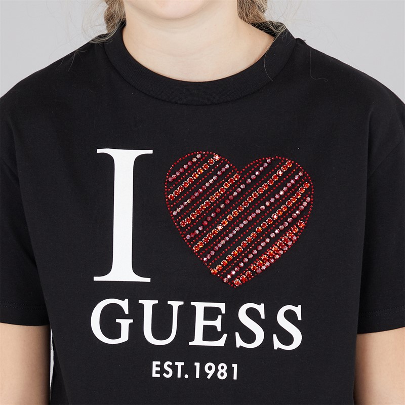 Guess Girls Stream Jersey T-Shirt Jet Black A996