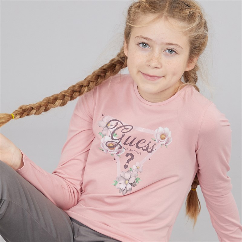 Guess Girls Stretch Jersey Long Sleeve T-Shirt Beloved Pink