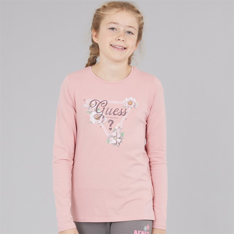Guess Girls Stretch Jersey Long Sleeve T-Shirt Beloved Pink