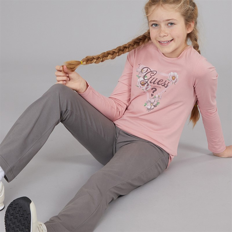 Guess Girls Stretch Jersey Long Sleeve T-Shirt Beloved Pink