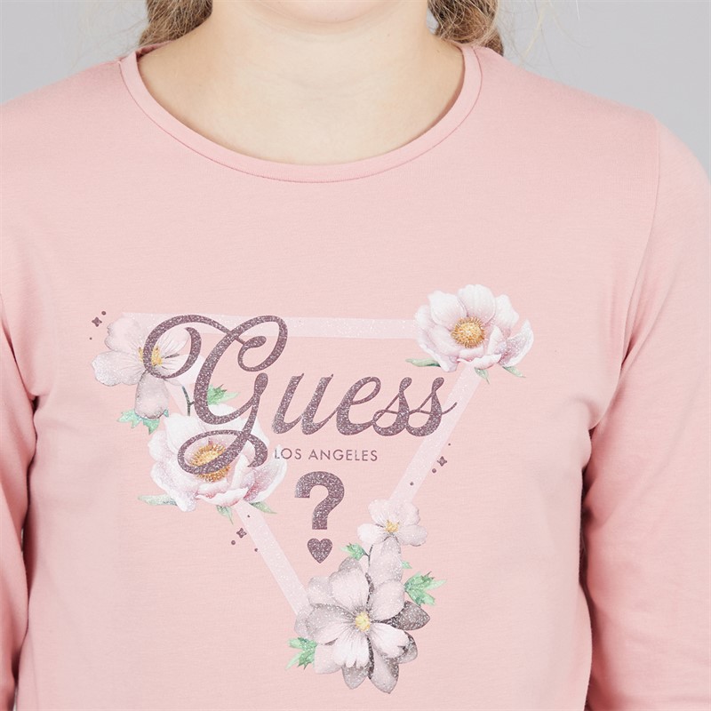 Guess Girls Stretch Jersey Long Sleeve T-Shirt Beloved Pink