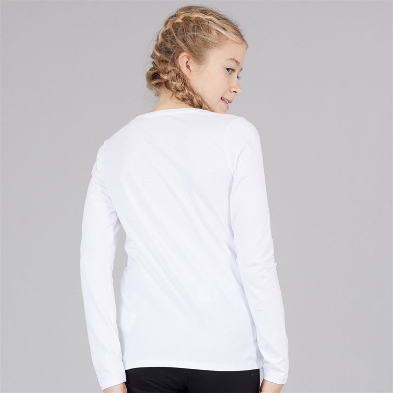 Guess Girls Stretch Jersey Long Sleeve T-Shirt Pure White