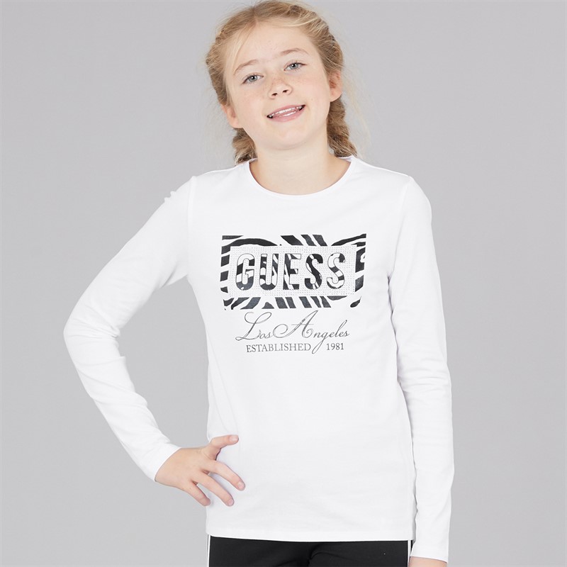 Guess Girls Stretch Jersey Long Sleeve T-Shirt Pure White