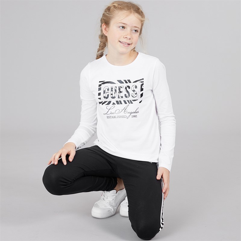 Guess Girls Stretch Jersey Long Sleeve T-Shirt Pure White