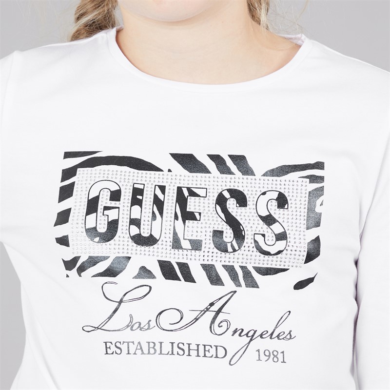 Guess Girls Stretch Jersey Long Sleeve T-Shirt Pure White