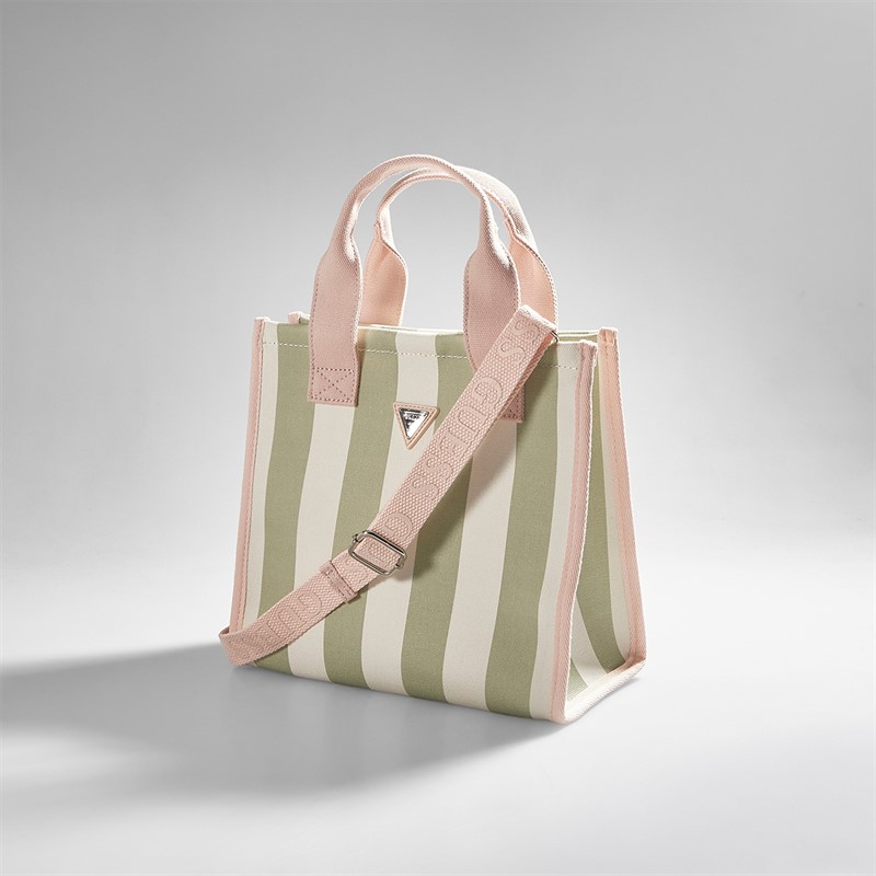 Guess Girls Beach Bag Green Matcha Stripe