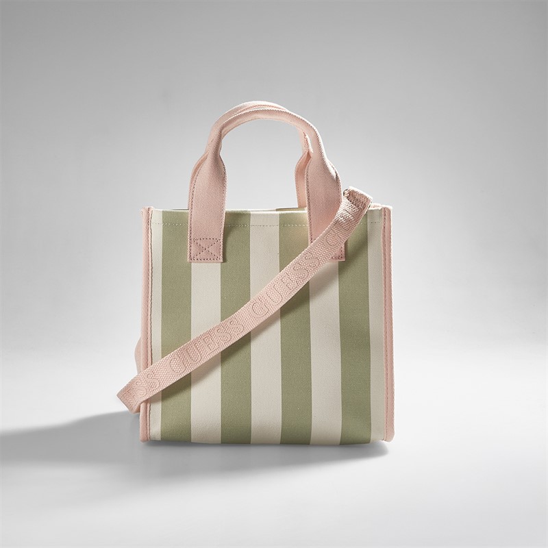 Guess Girls Beach Bag Green Matcha Stripe