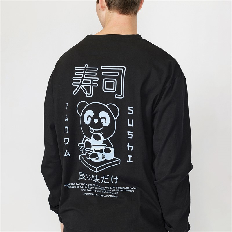 Denim Project Herre Panda Oversized Langærmet T-Shirt 001 Sort