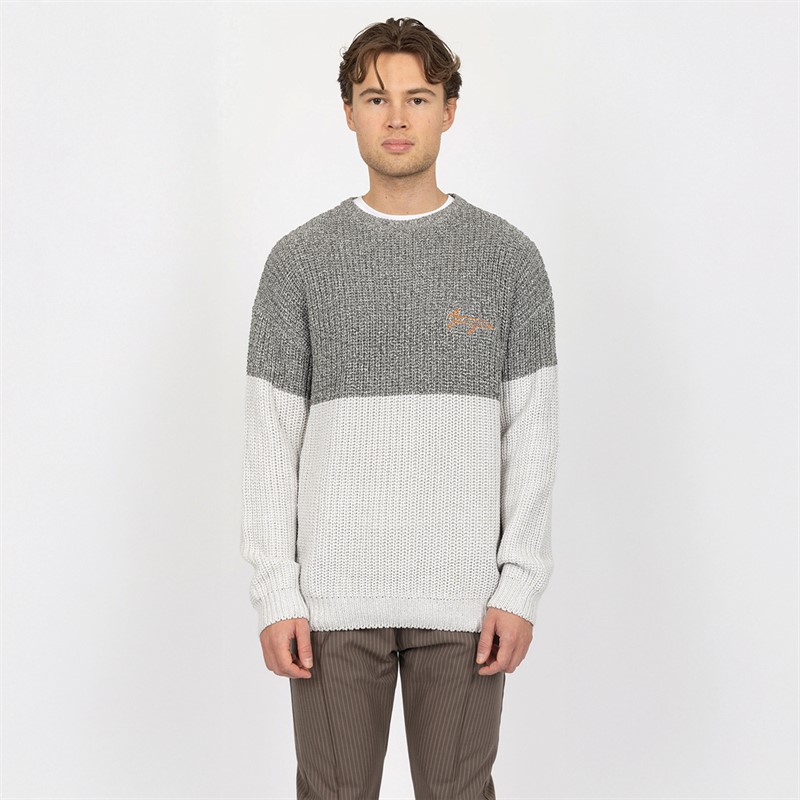 Denim Project Herre Strikket Colorblock Sweatshirt 620 Glacier Grey Melange